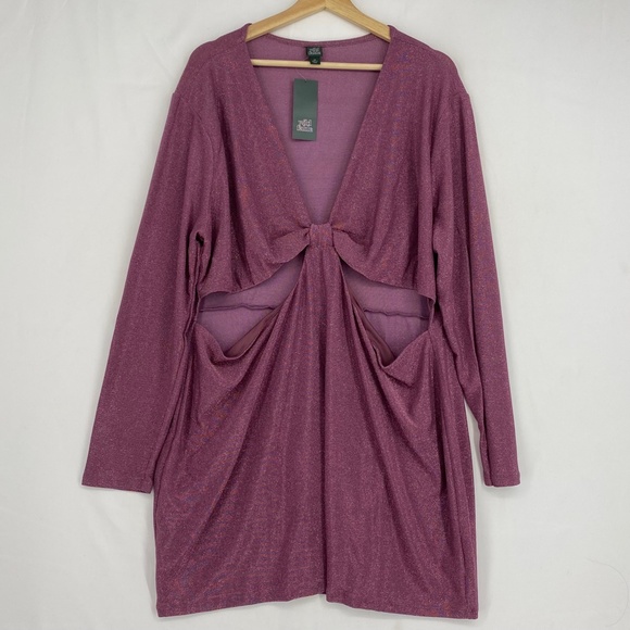 Wild Fable Juniors Size 3X Cut Out Bodycon Short Dress Purple Lurex Long Sleeves - Picture 2 of 10
